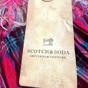 NWT - Red tartan plaid crinkled linen scarf by Scotch and Soda